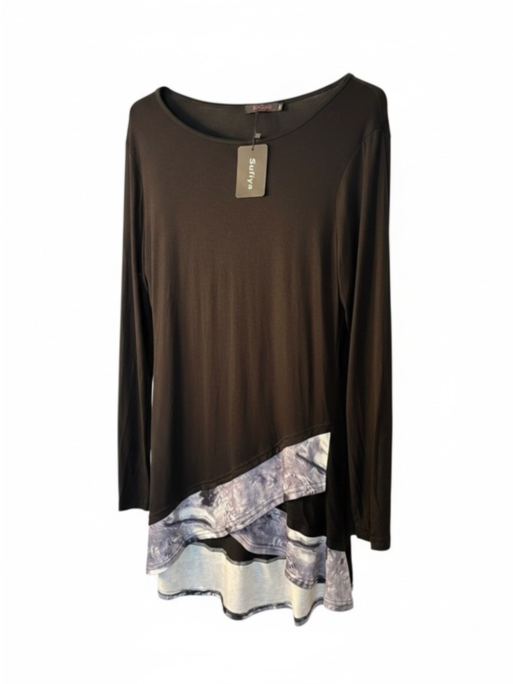 Black Layered Hem Long-Sleeve Tunic